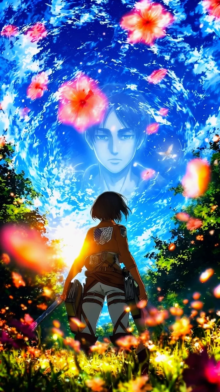 Mikasa Facing Eren's Ethereal Spirit vertical phone wallpaper