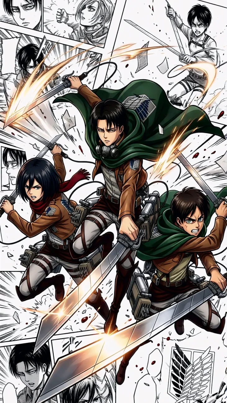 Levi Ackerman Survey Corps Action Collage vertical phone wallpaper