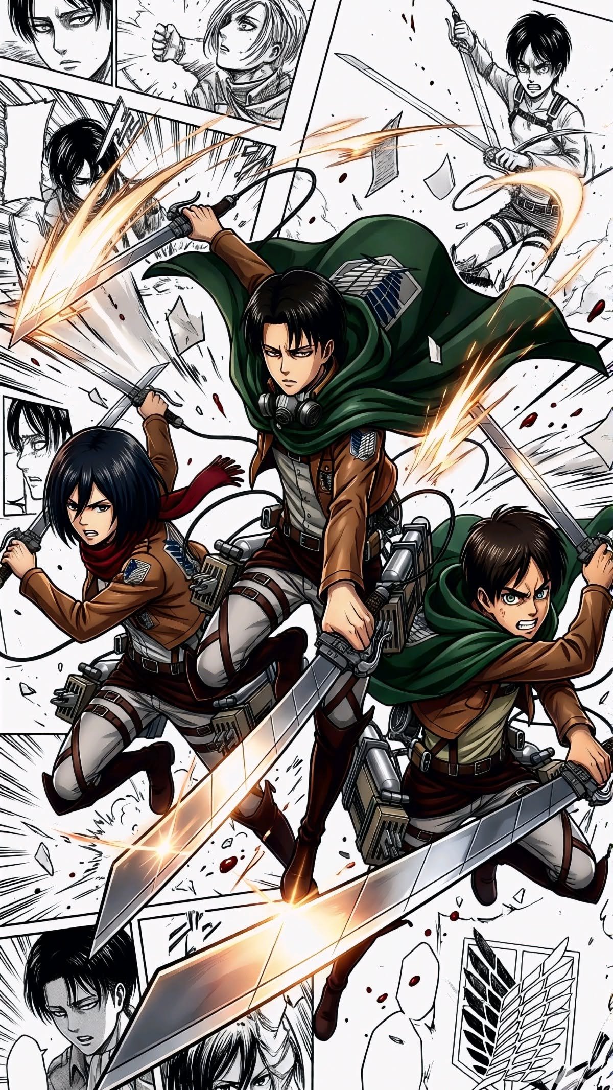 Levi Ackerman Survey Corps Action Collage vertical phone wallpaper