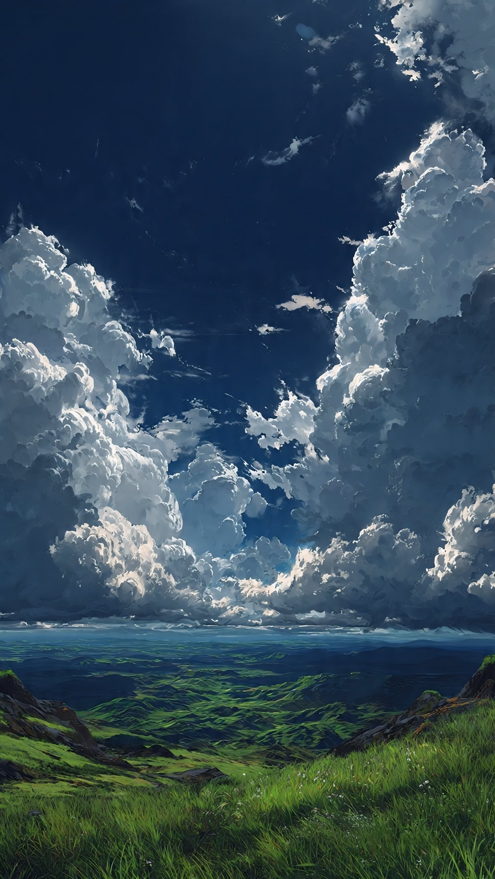 Epic Cloudscape Over Green Valley vertical phone wallpaper