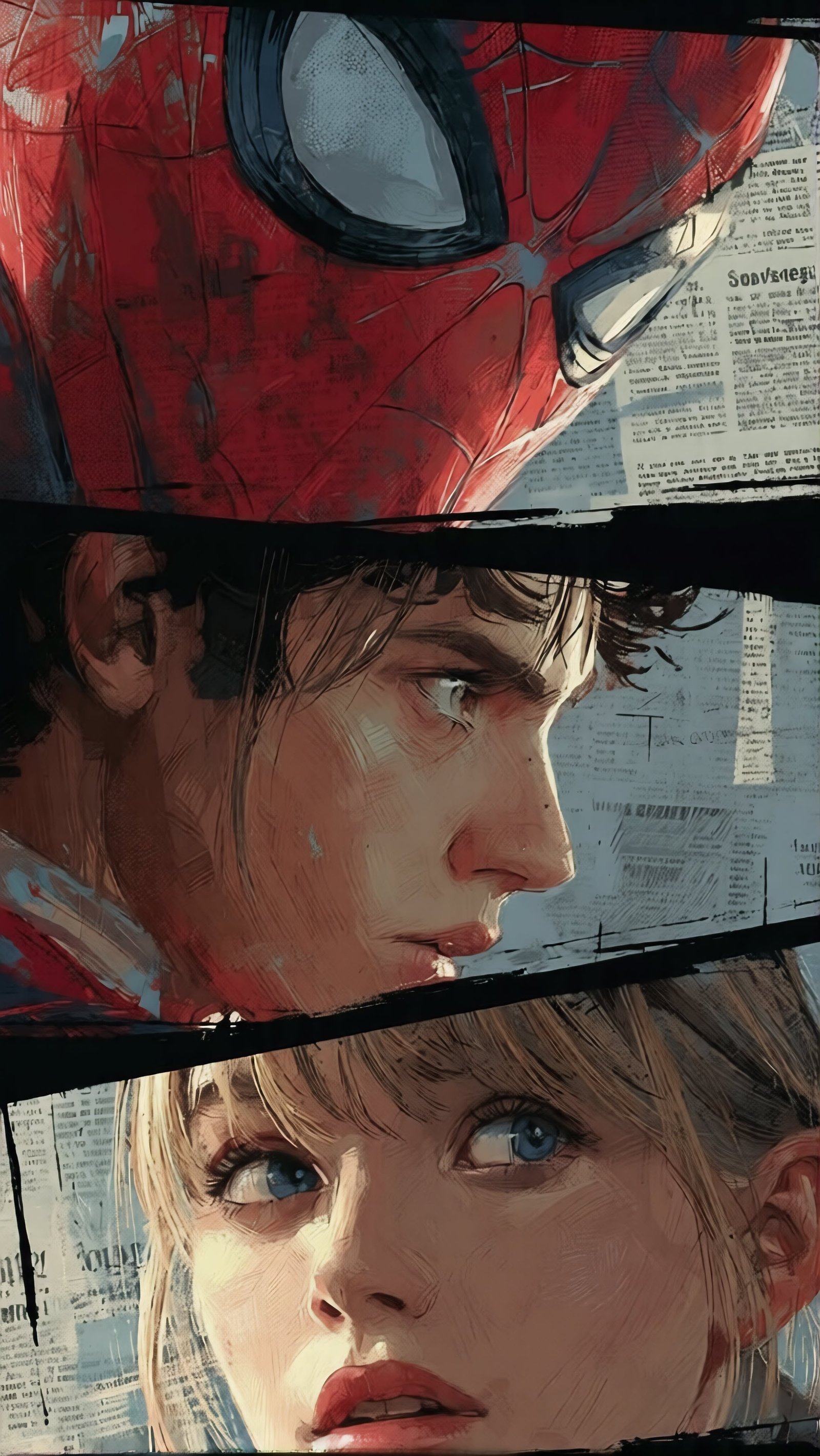 Spider-Man Peter Parker Gwen Stacy Panels vertical phone wallpaper