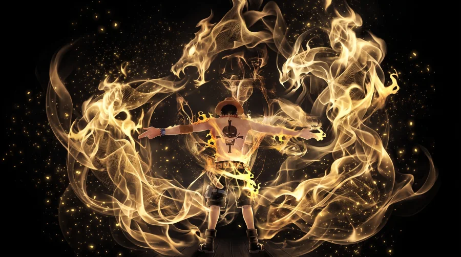 Portgas D. Ace from One Piece using his Mera Mera no Mi fire powers in high-resolution anime artwork.