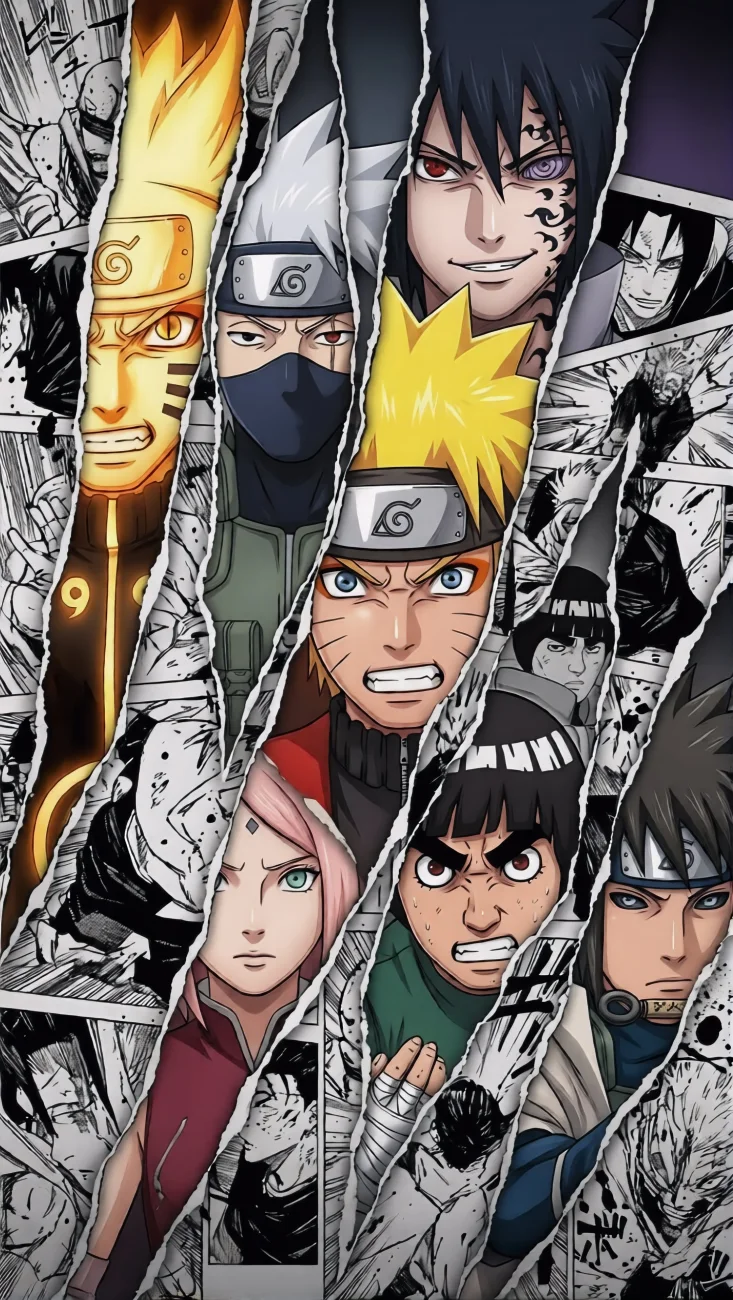 Naruto Team Characters Manga Collage vertical phone wallpaper