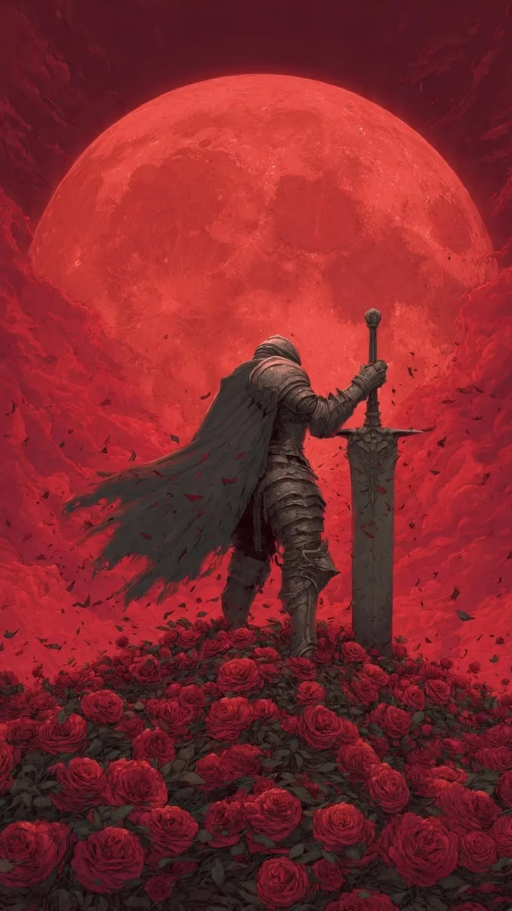 Lone Dark Knight Beneath Blood Moon vertical phone wallpaper
