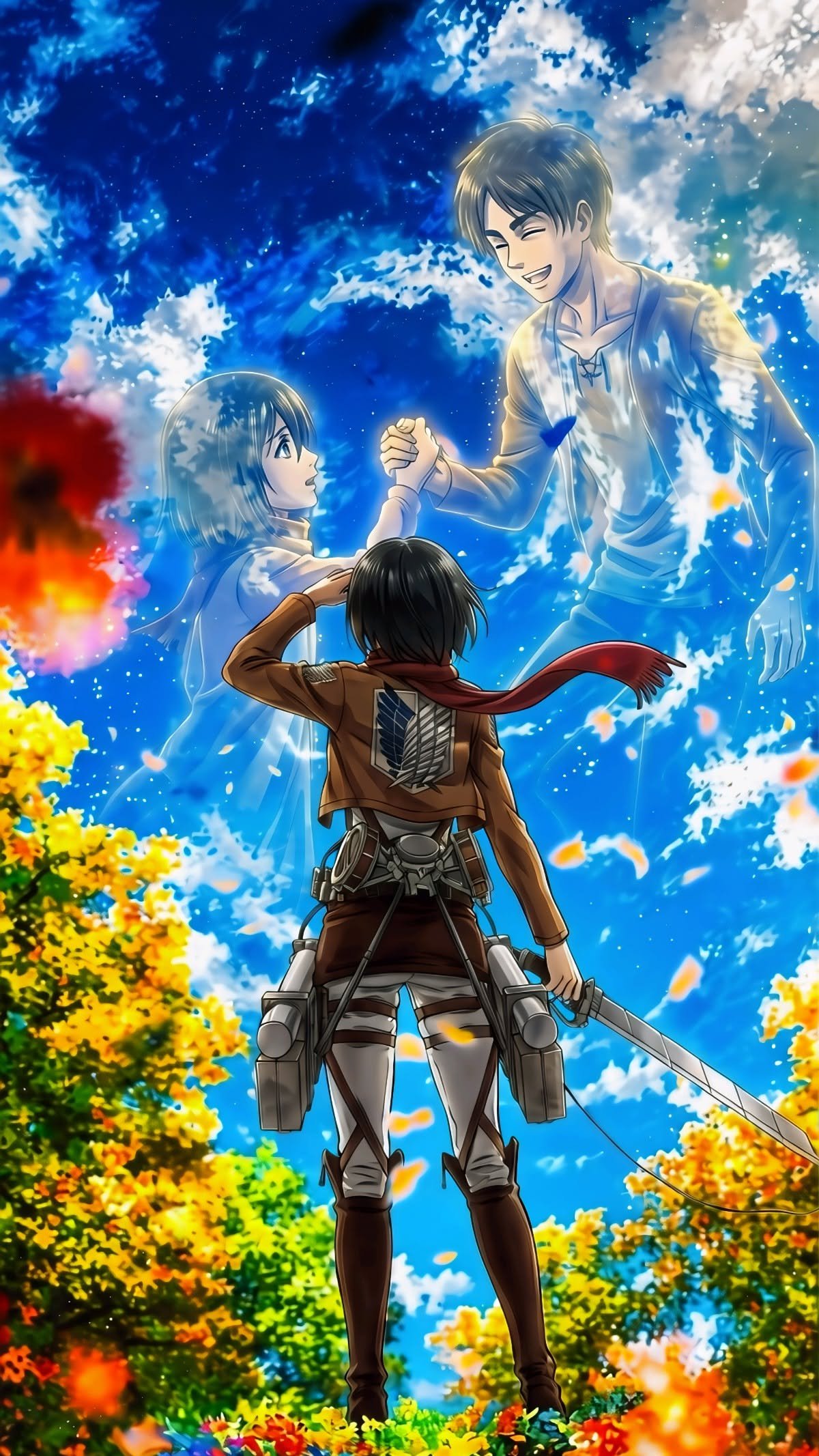 Mikasa Reaching Toward Eren Spirit vertical phone wallpaper
