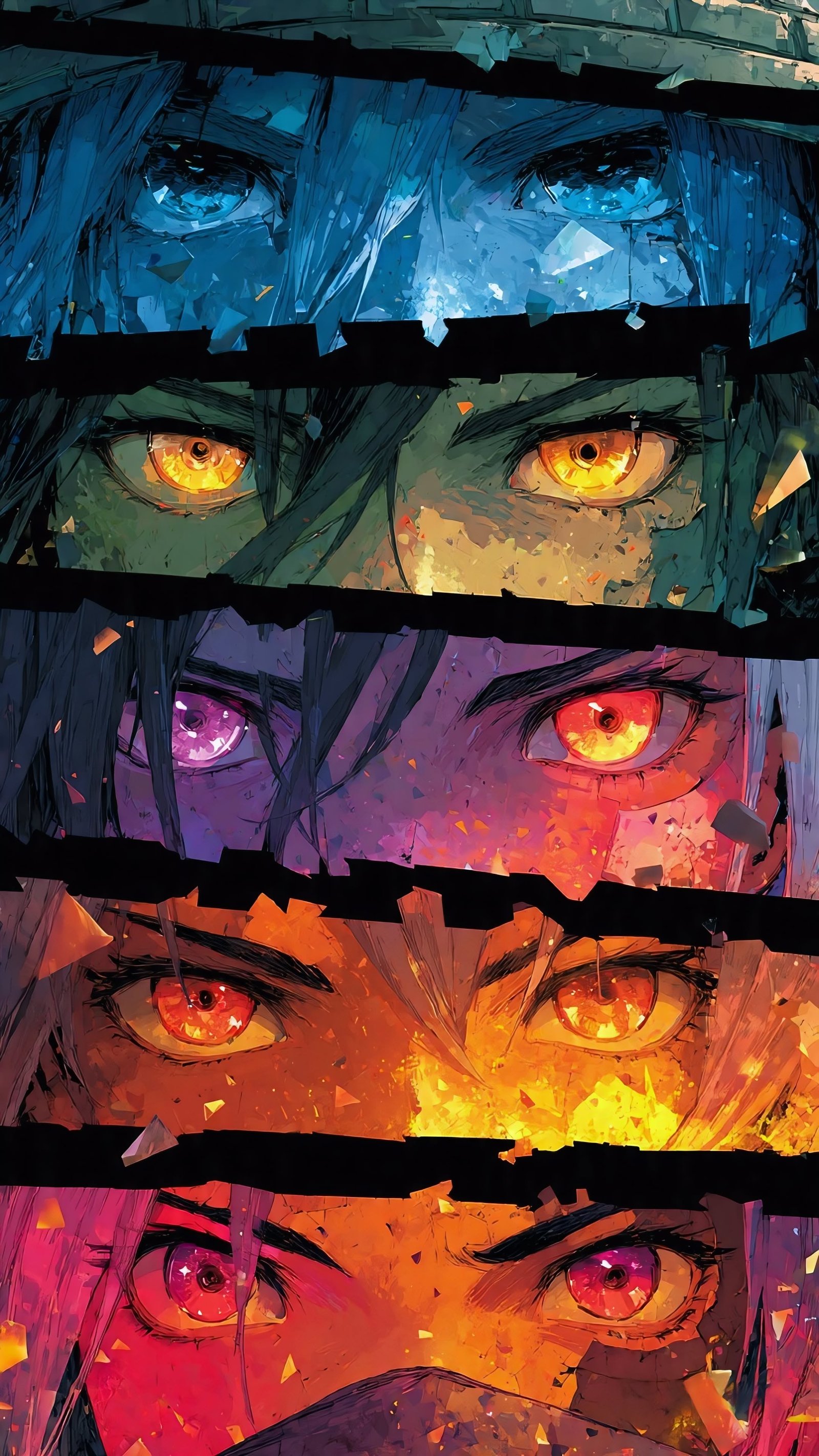 Colorful Expressive Anime Eyes Collage vertical phone wallpaper