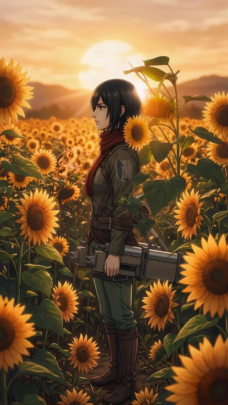 Mikasa Ackerman Sunflower Field vertical phone wallpaper