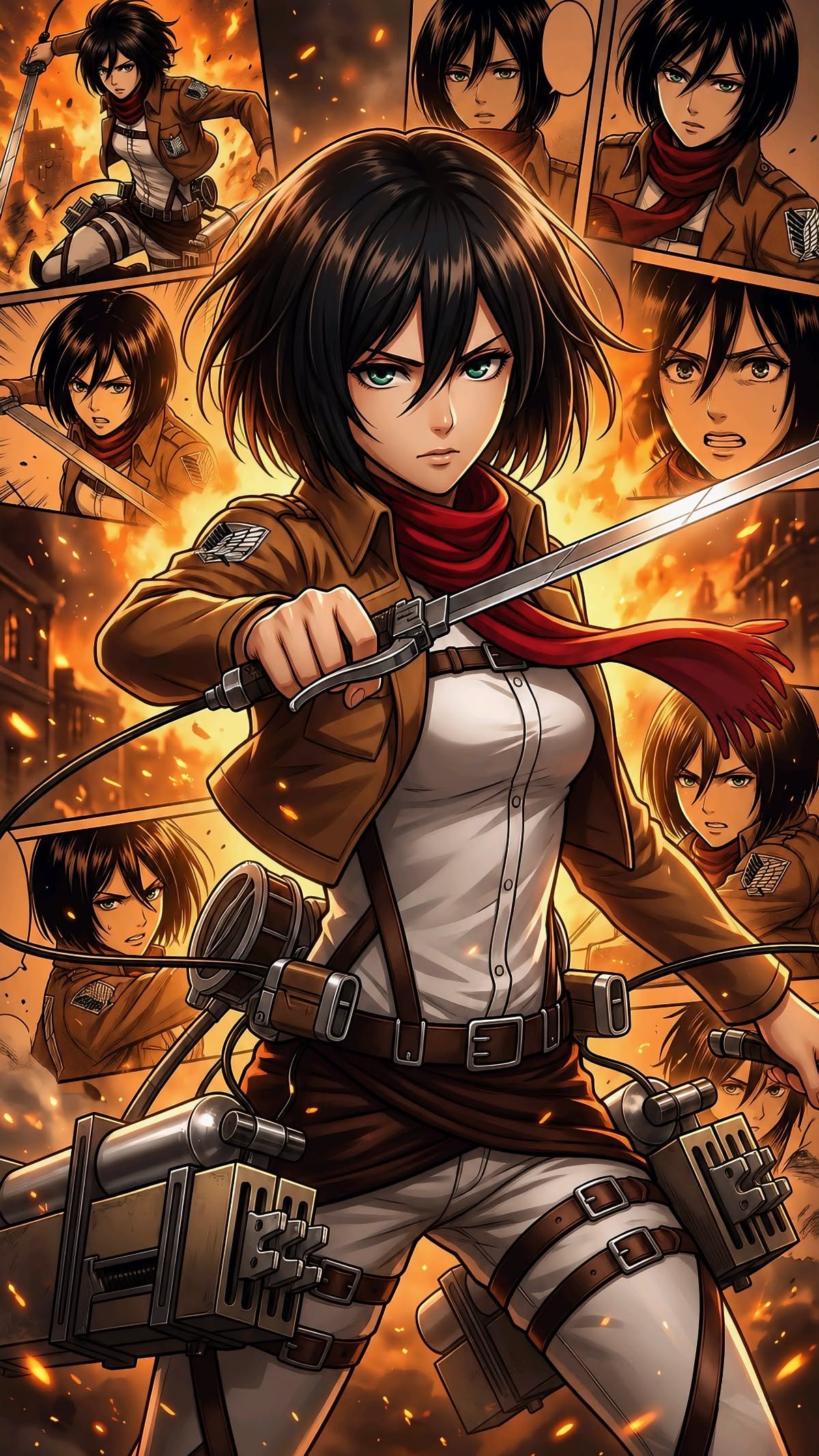 Mikasa Ackerman Survey Corps Collage vertical phone wallpaper