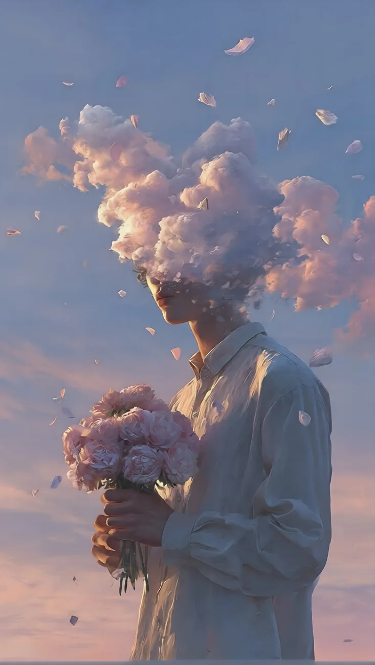 Surreal Flower Head Anime Boy vertical phone wallpaper