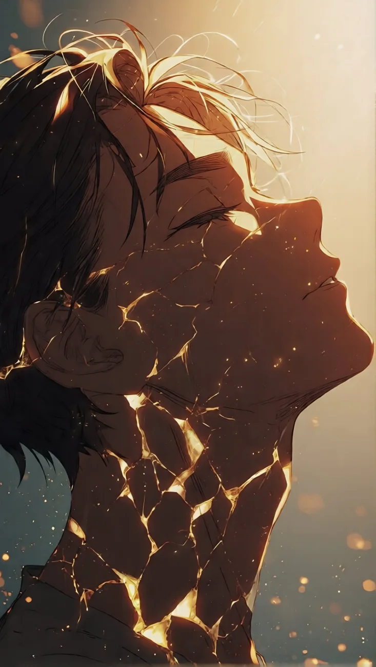 Golden Cracked Anime Boy Portrait vertical phone wallpaper