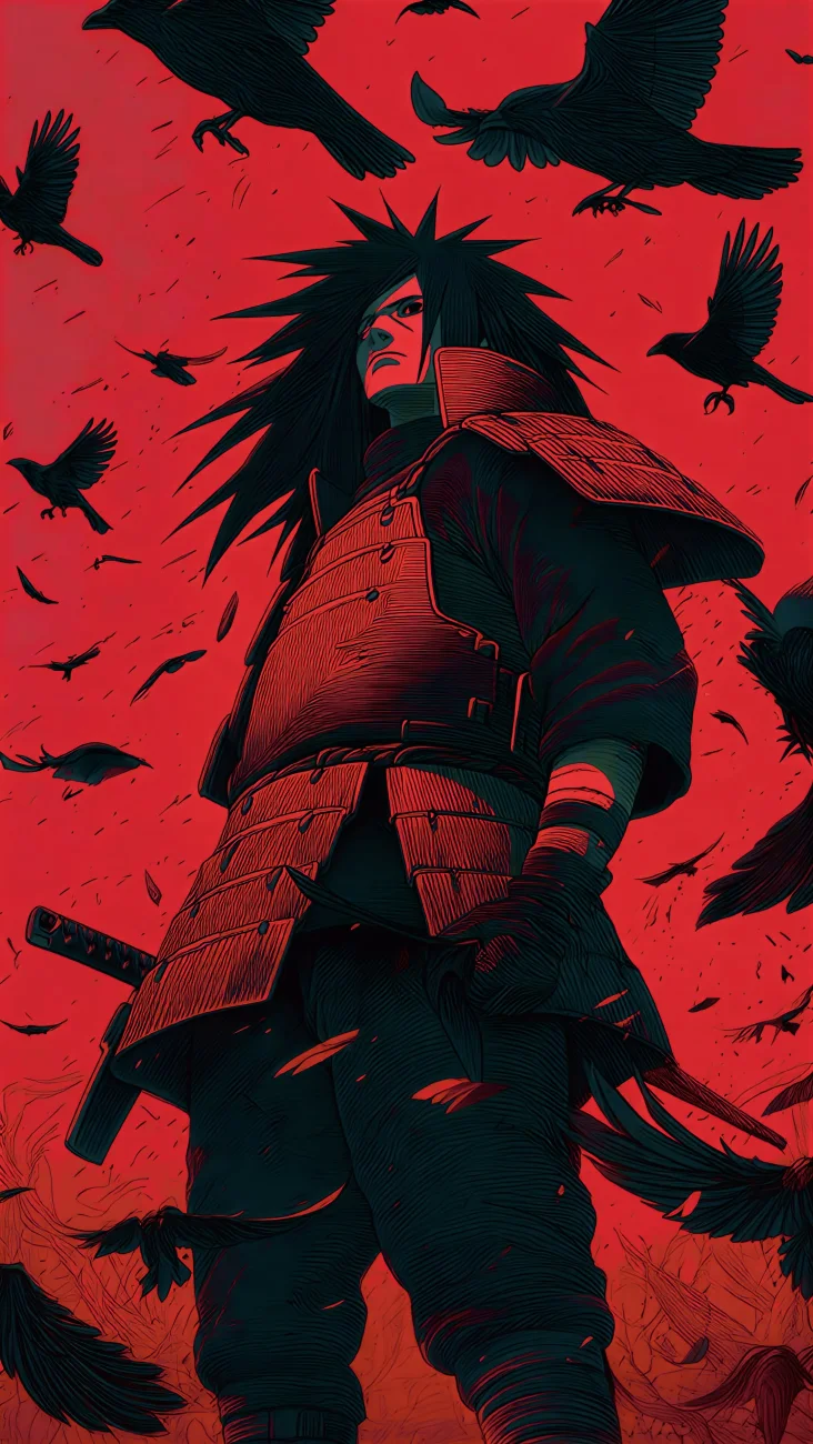 Madara Uchiha Red Crow Warrior vertical phone wallpaper