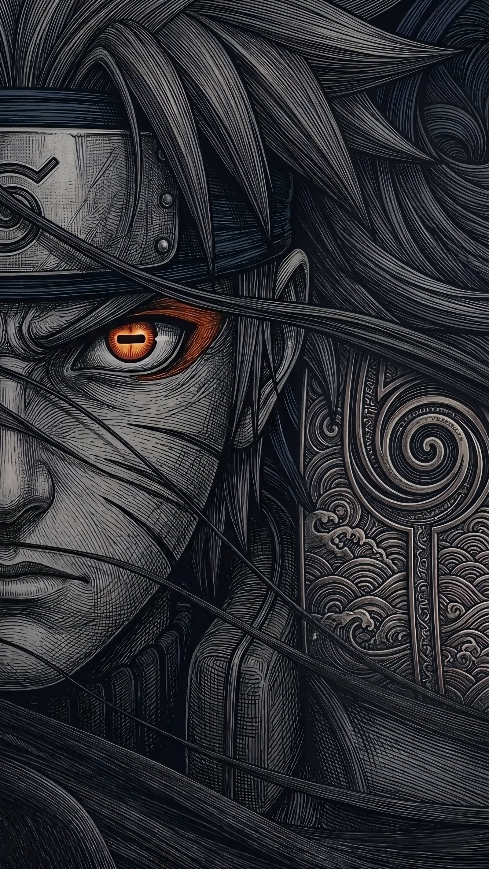 Kakashi Hatake Engraved Eye Portrait vertical phone wallpaper