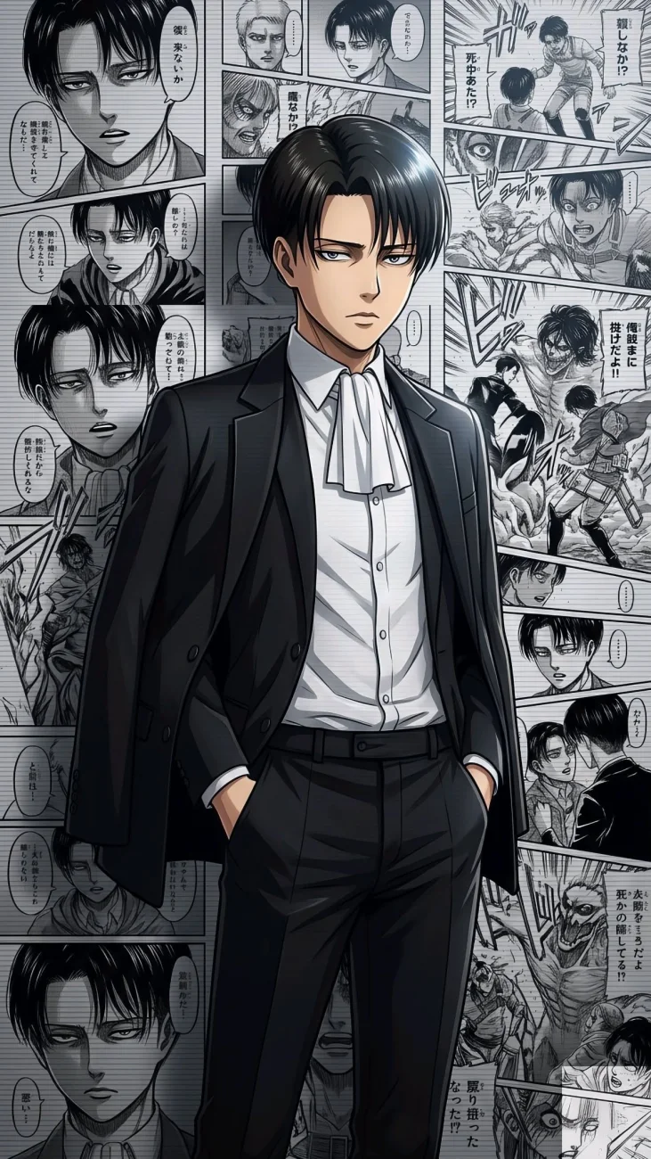 Levi Ackerman Suit Manga Collage vertical phone wallpaper