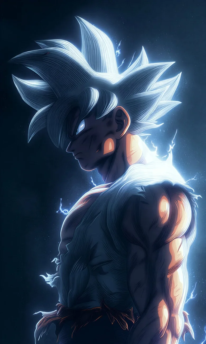 Goku Ultra Instinct Blue White Aura vertical phone wallpaper