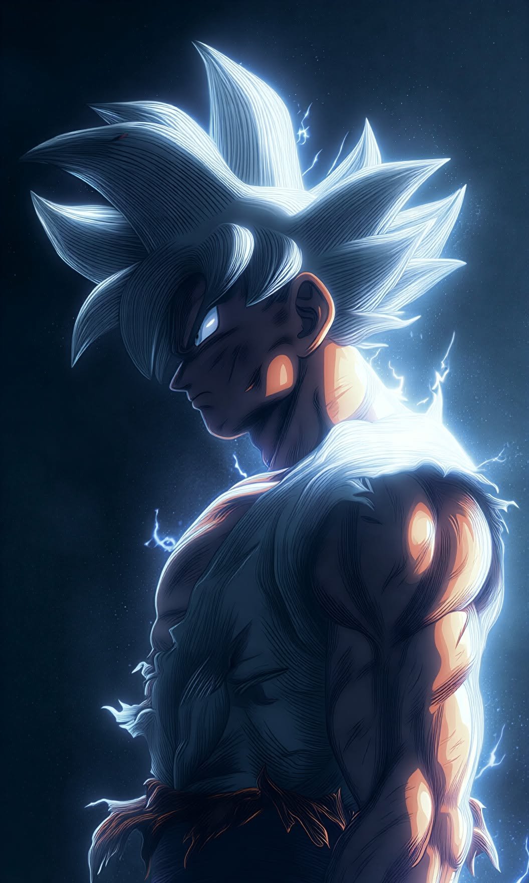 Goku Ultra Instinct Blue White Aura vertical phone wallpaper