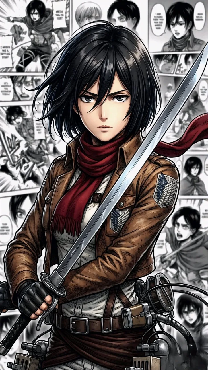 Mikasa Ackerman Sword Manga Collage vertical phone wallpaper