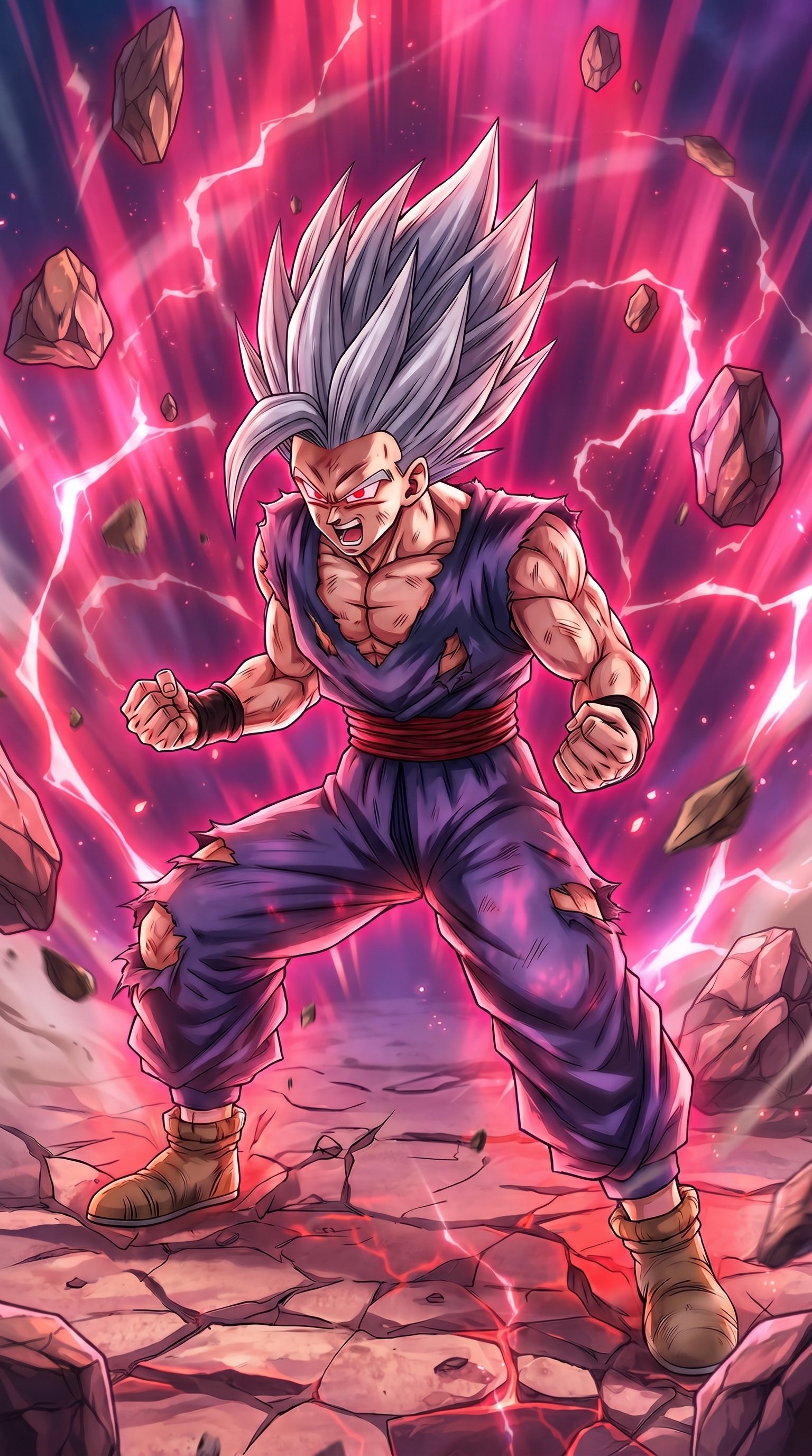 Teen Gohan powering up into Super Saiyan 2 with yellow aura and electric sparks during the Cell Games